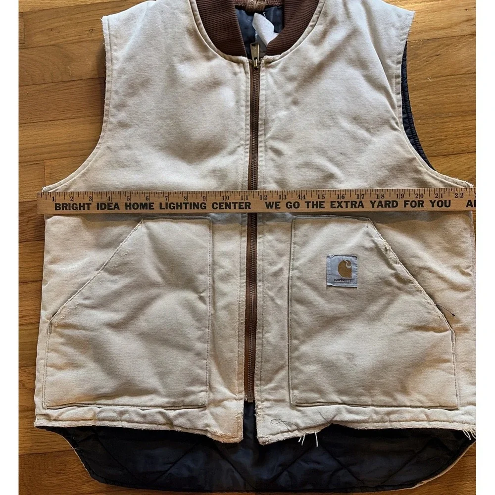 Vintage 90s Carhartt VQ186 Duck Brown Quilted Artic Vest Union Made Men's Sz La